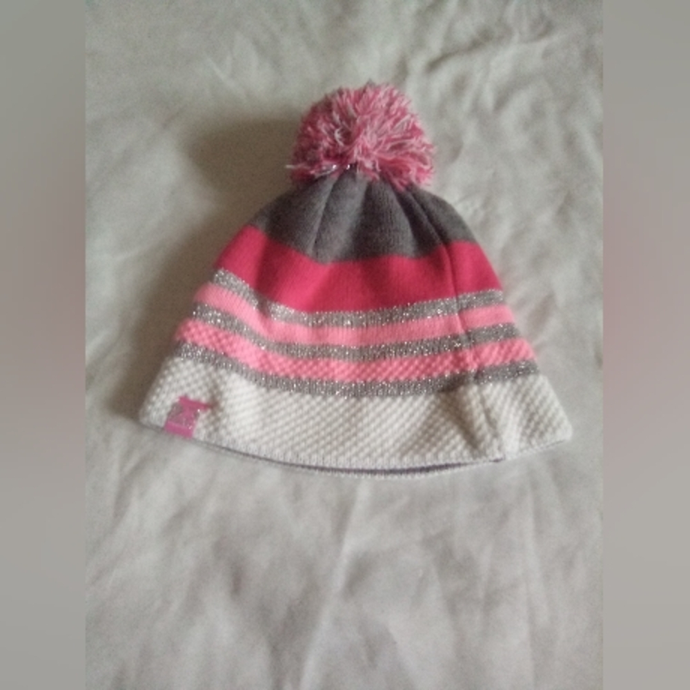 Pink and Gray Pom-Pom Beanie